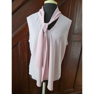 Kasper Womens Sleeveless Blouse With Scarf Tie Neck Light Pink Size L